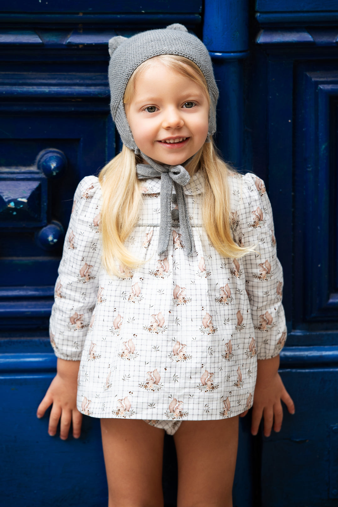 Foque "Maggie" Grey Squirrel Print Dress & Bloomers | Millie and John