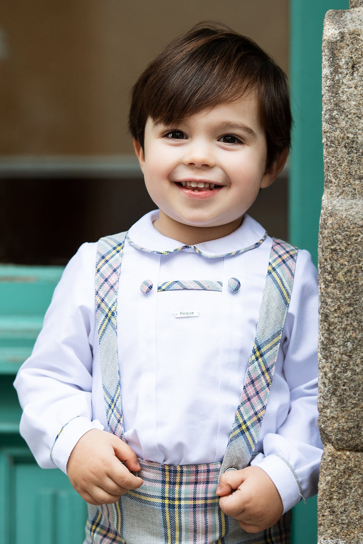 Foque "Johnny" Pink & Grey Tartan Shorts & Shirt | Millie and John