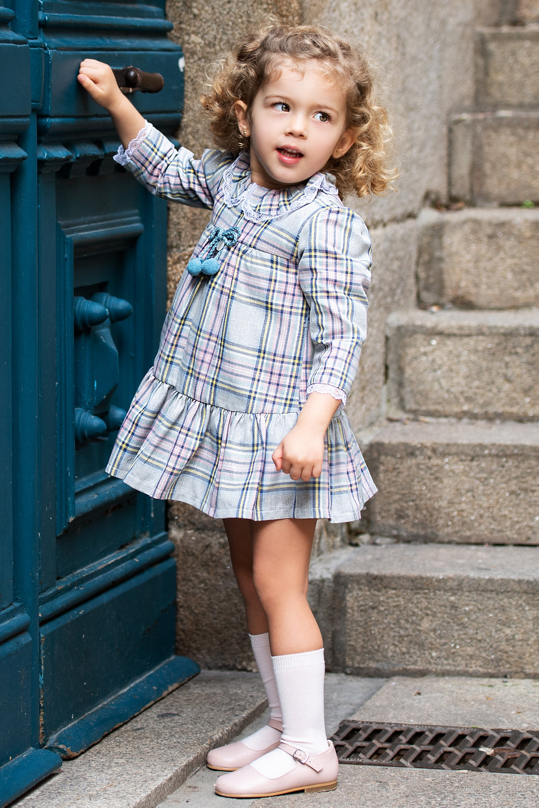 Foque PREORDER "Jasmine" Pink & Grey Tartan Dress | Millie and John