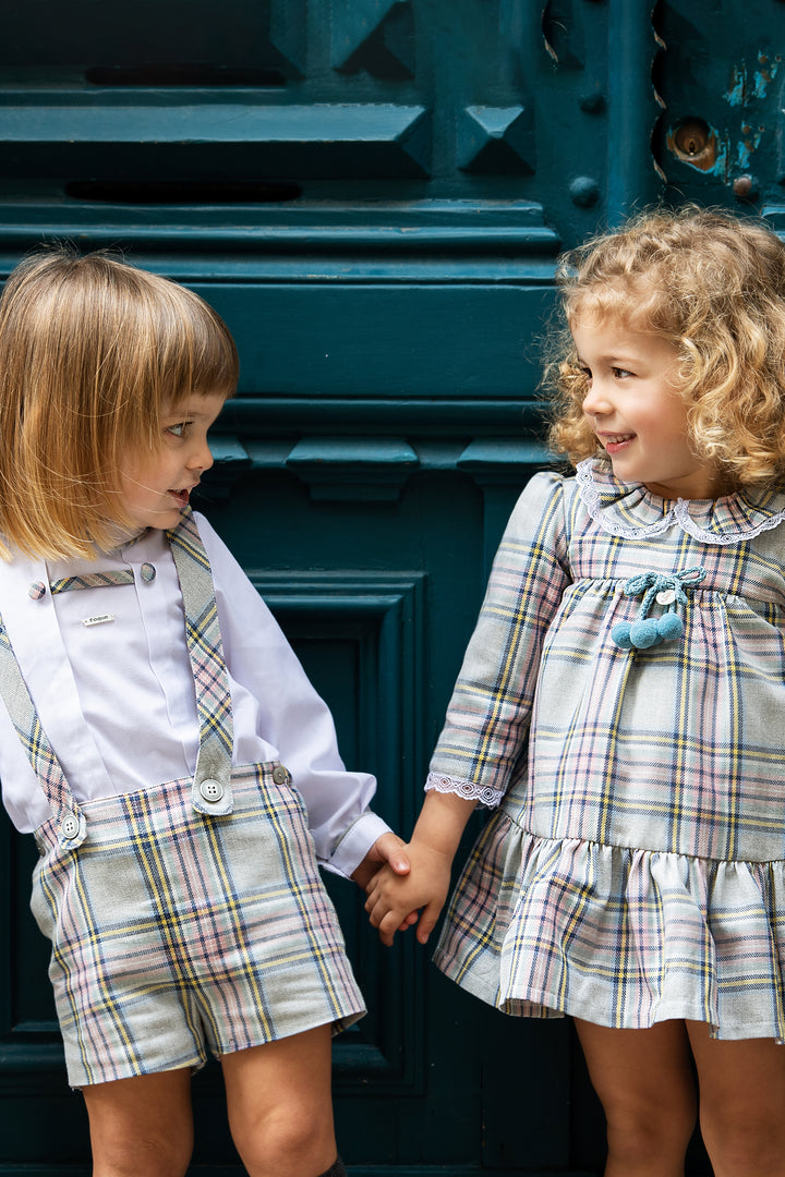 Foque PREORDER "Jasmine" Pink & Grey Tartan Dress | Millie and John