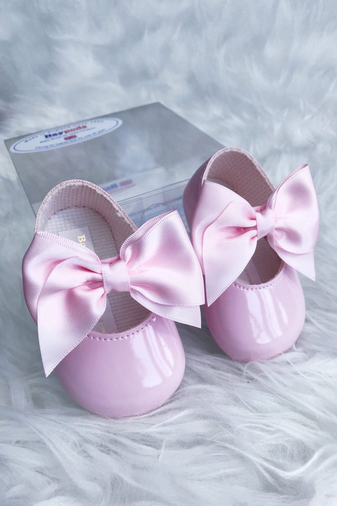 Baypods Pink Patent Large Bow Soft Sole Shoes | Millie and John