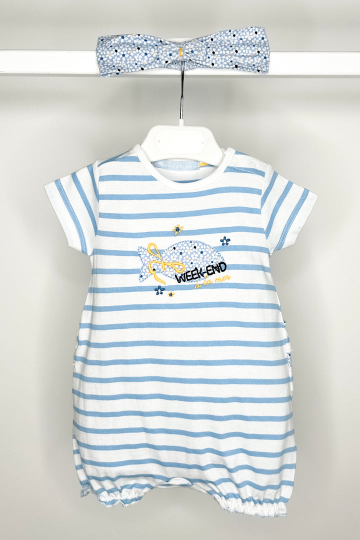 Week-end à la Mer "Juju" Blue Striped Romper & Headband | Millie and John
