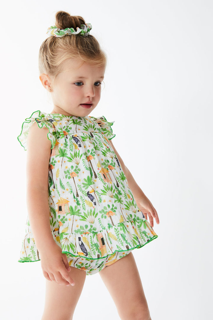 Tartaleta "Brielle" Green Jungle Print Dress & Bloomers | Millie and John