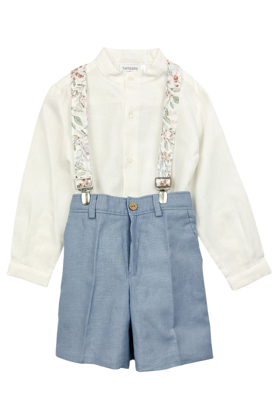 Tartaleta "Hubert" Shirt, Blue Shorts & Floral Braces | Millie and John