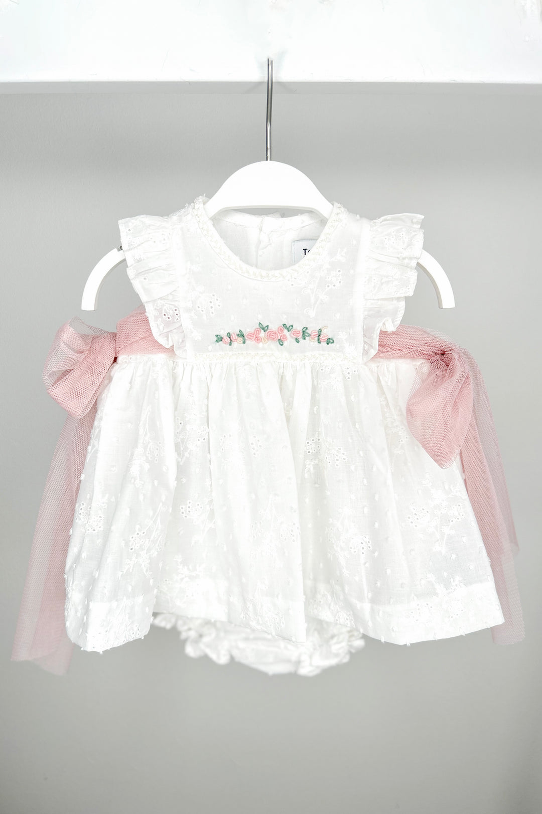 Tartaleta "Aubrielle" Ivory Floral Embroidered Tulle Bow Dress Set | Millie and John