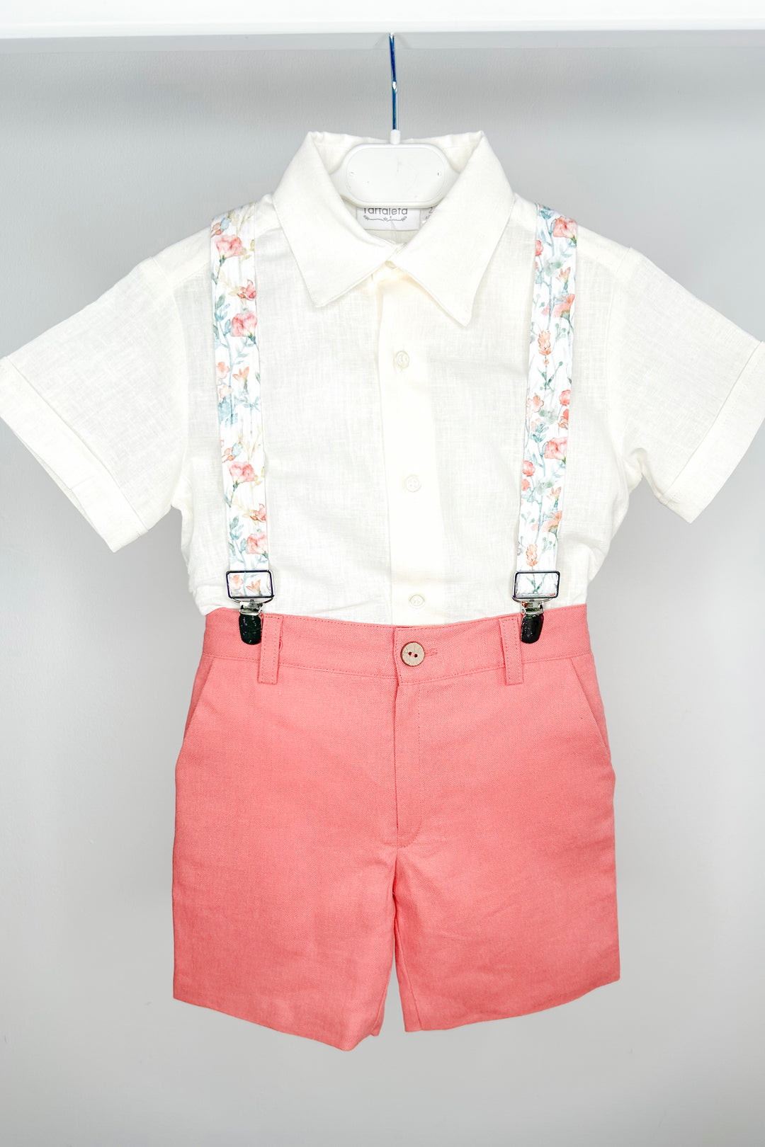 Tartaleta "Miguel" Shirt, Coral Shorts & Floral Braces | Millie and John