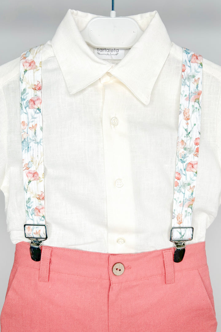 Tartaleta "Miguel" Shirt, Coral Shorts & Floral Braces | Millie and John