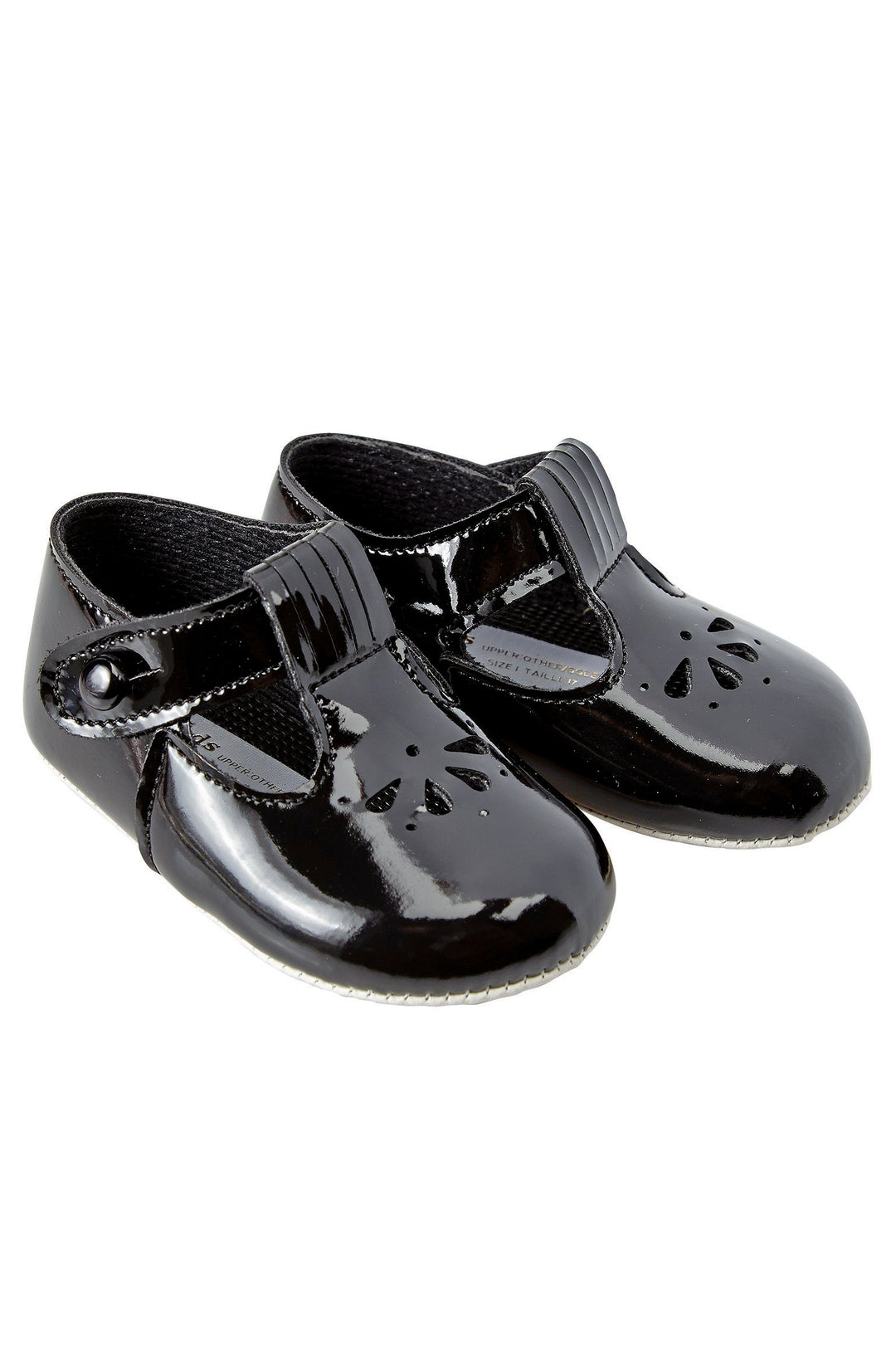 Black Patent Petal Punch T-Bar Shoes
