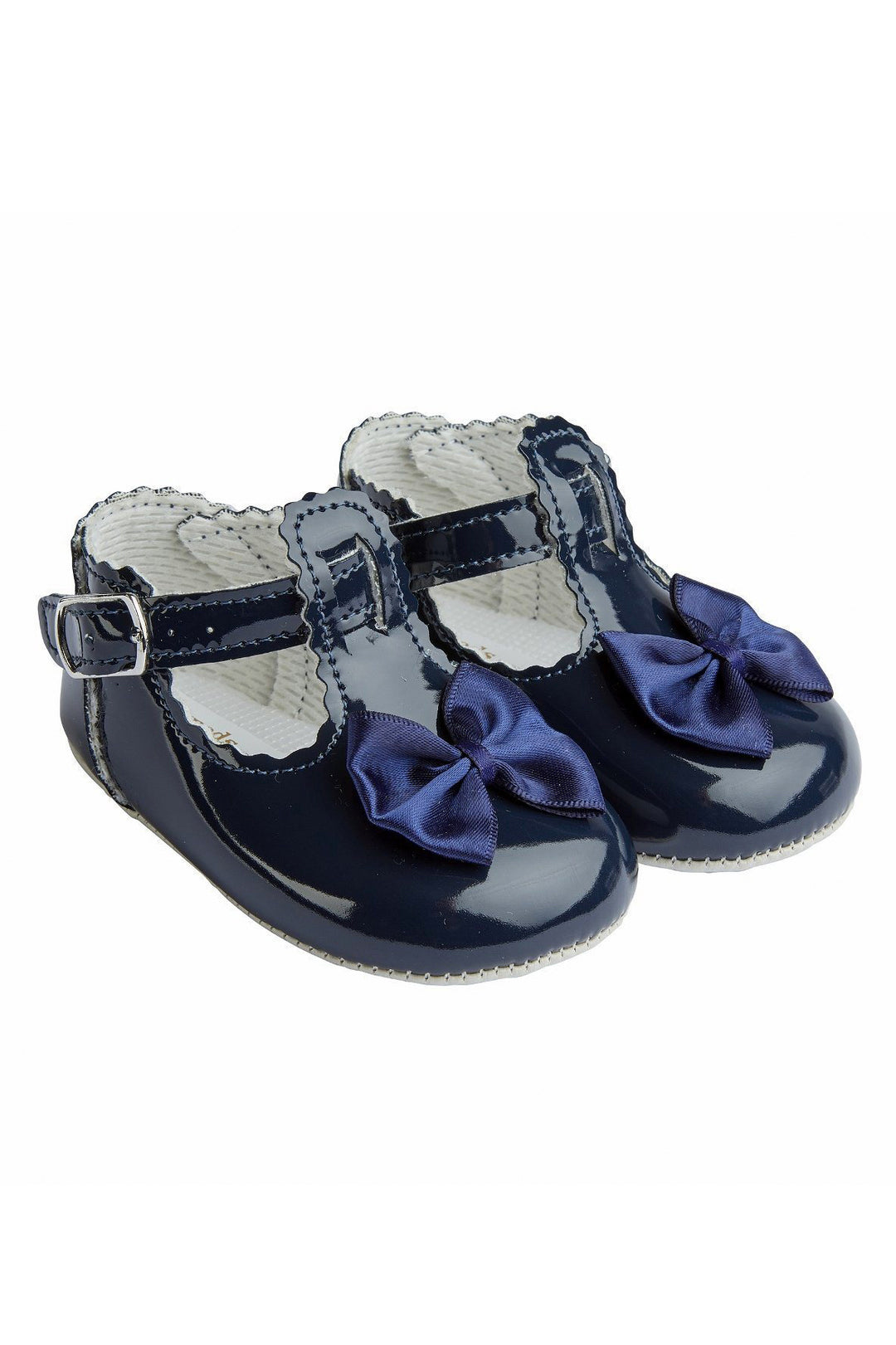 Baypods Navy Patent T-Bar Bow Soft Sole Shoes | Millie and John