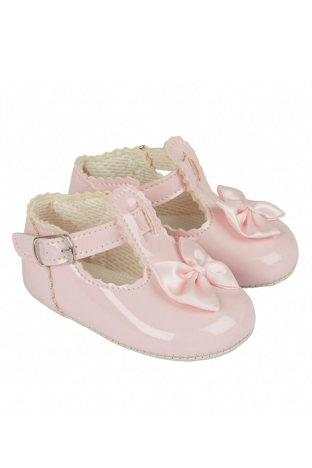 Baypods Pink Patent T-Bar Bow Soft Sole Shoes | Millie and John