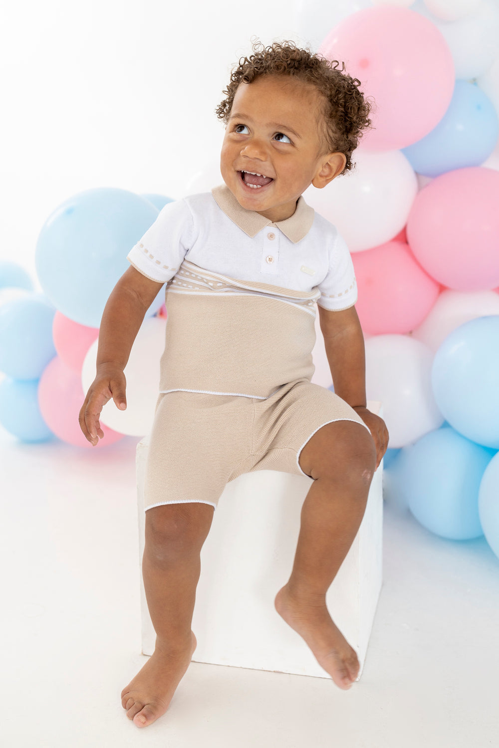 Blues Baby "Archie" Beige Knit Polo Shirt & Shorts | Millie and John