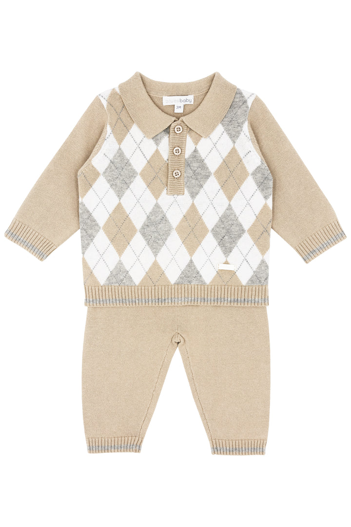 Blues Baby "Xavier" Beige & Grey Argyle Knit Top & Trousers | Millie and John