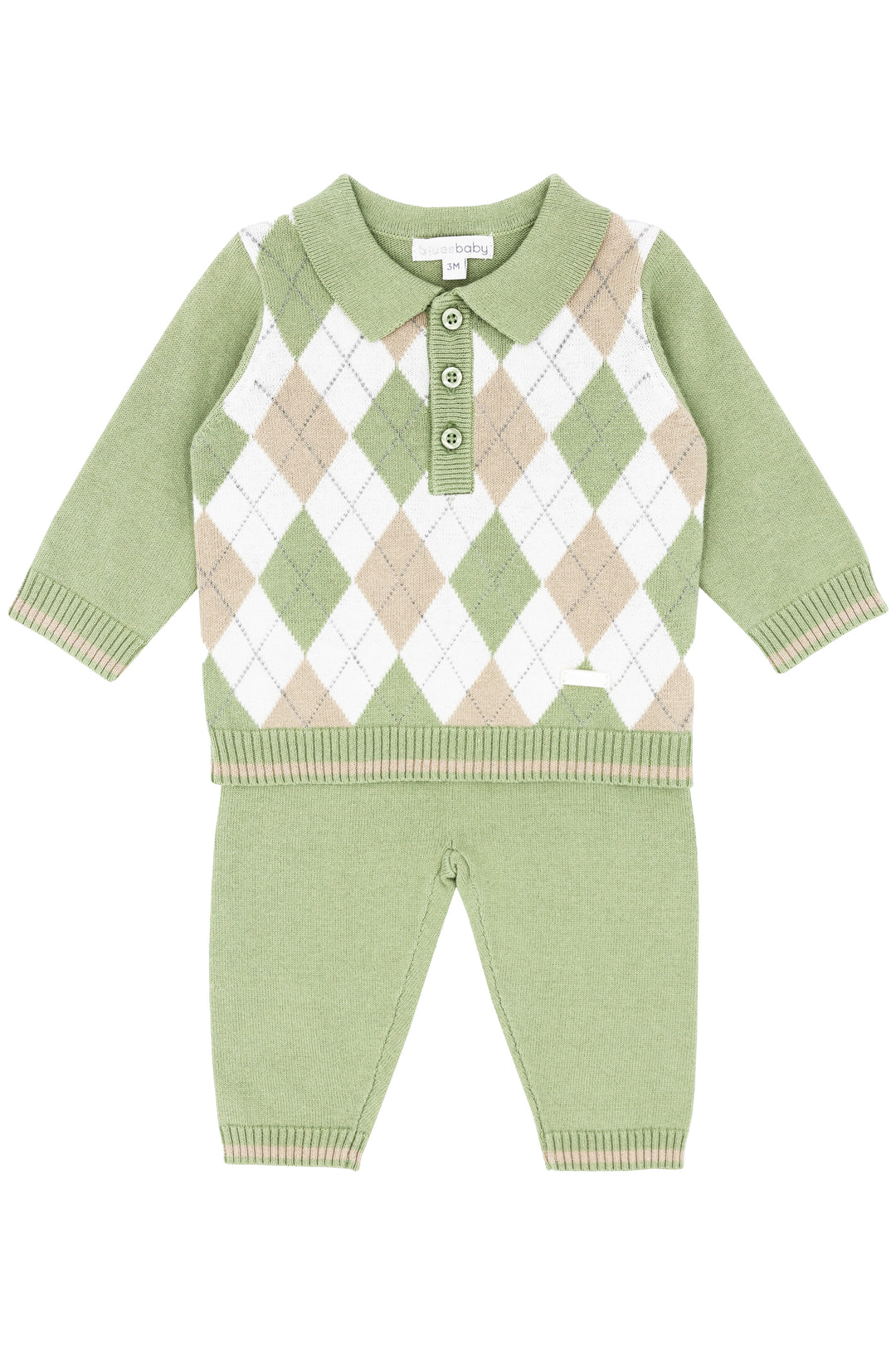 "Xavier" Sage Green & Beige Argyle Knit Top & Trousers