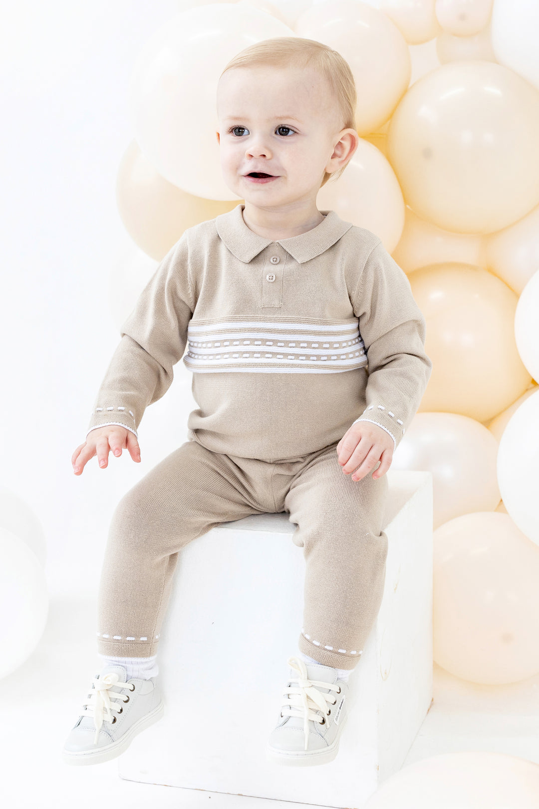Blues Baby "Zion" Beige Knit Top & Trousers | Millie and John