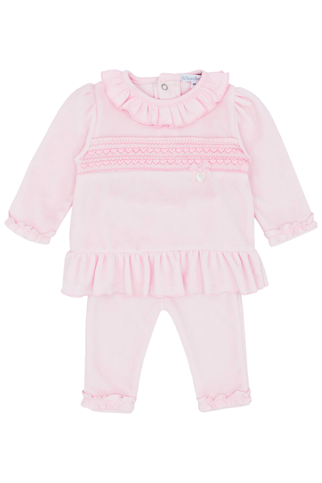 Blues Baby "Poppy" Pink Smocked Velour Top & Trousers | Millie and John