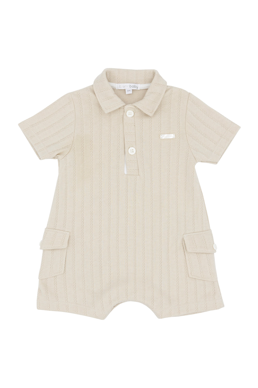 Blues Baby "Ozzy" Beige Cargo Pocket Romper | Millie and John