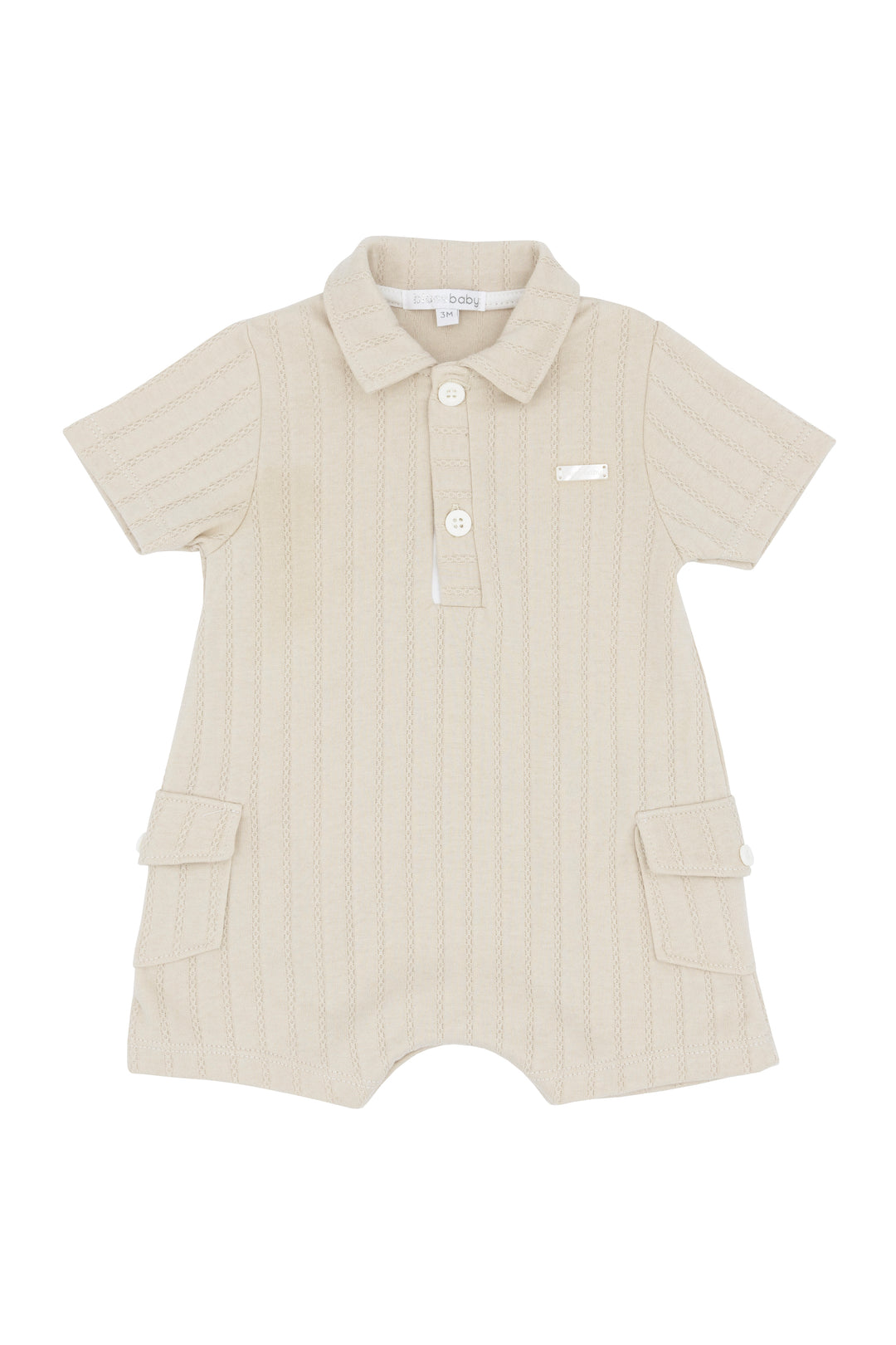 Blues Baby "Ozzy" Beige Cargo Pocket Romper | Millie and John