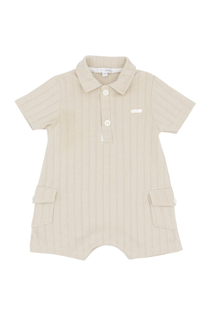 Blues Baby "Ozzy" Beige Cargo Pocket Romper | Millie and John