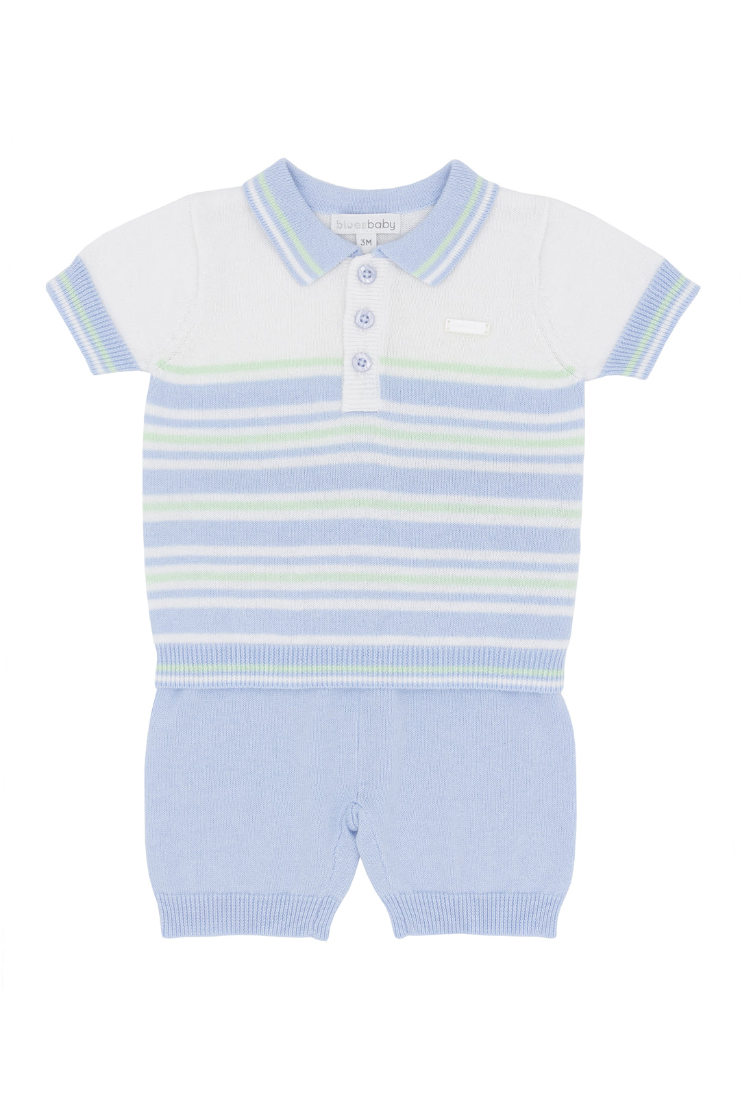 Blues Baby "Enzo" Blue & Mint Striped Knitted Polo Shirt & Shorts | Millie and John