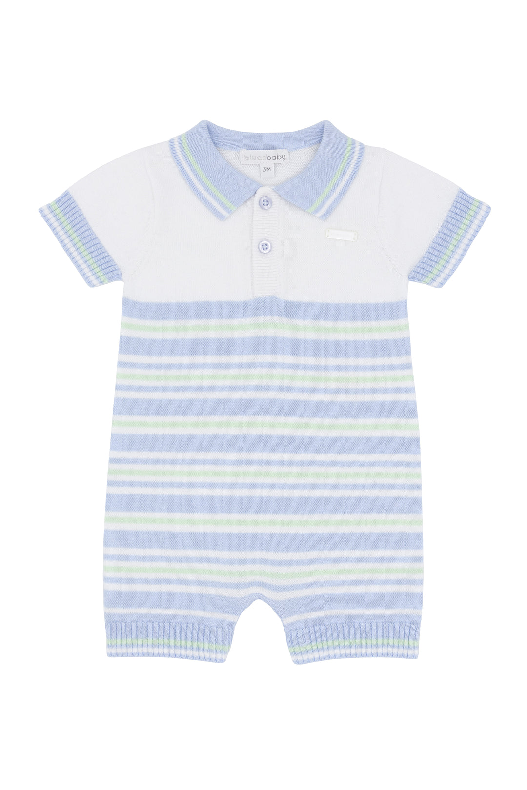 Blues Baby "Cassius" Blue & Mint Striped Knitted Romper | Millie and John