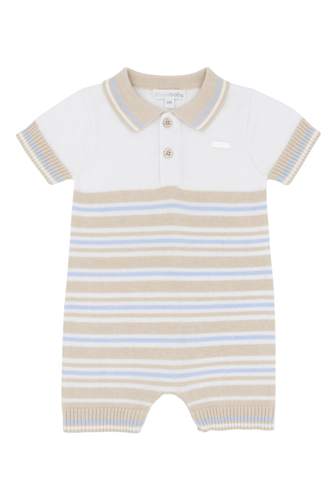 Blues Baby "Cassius" Beige & Blue Striped Knitted Romper | Millie and John