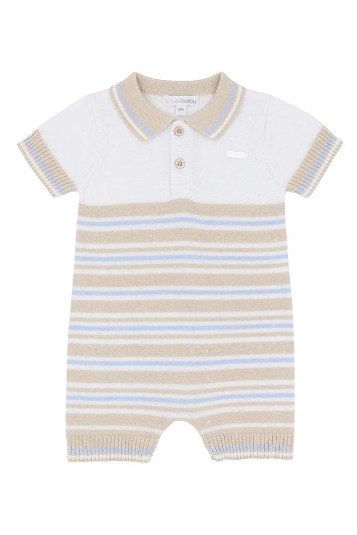 Blues Baby "Cassius" Beige & Blue Striped Knitted Romper | Millie and John