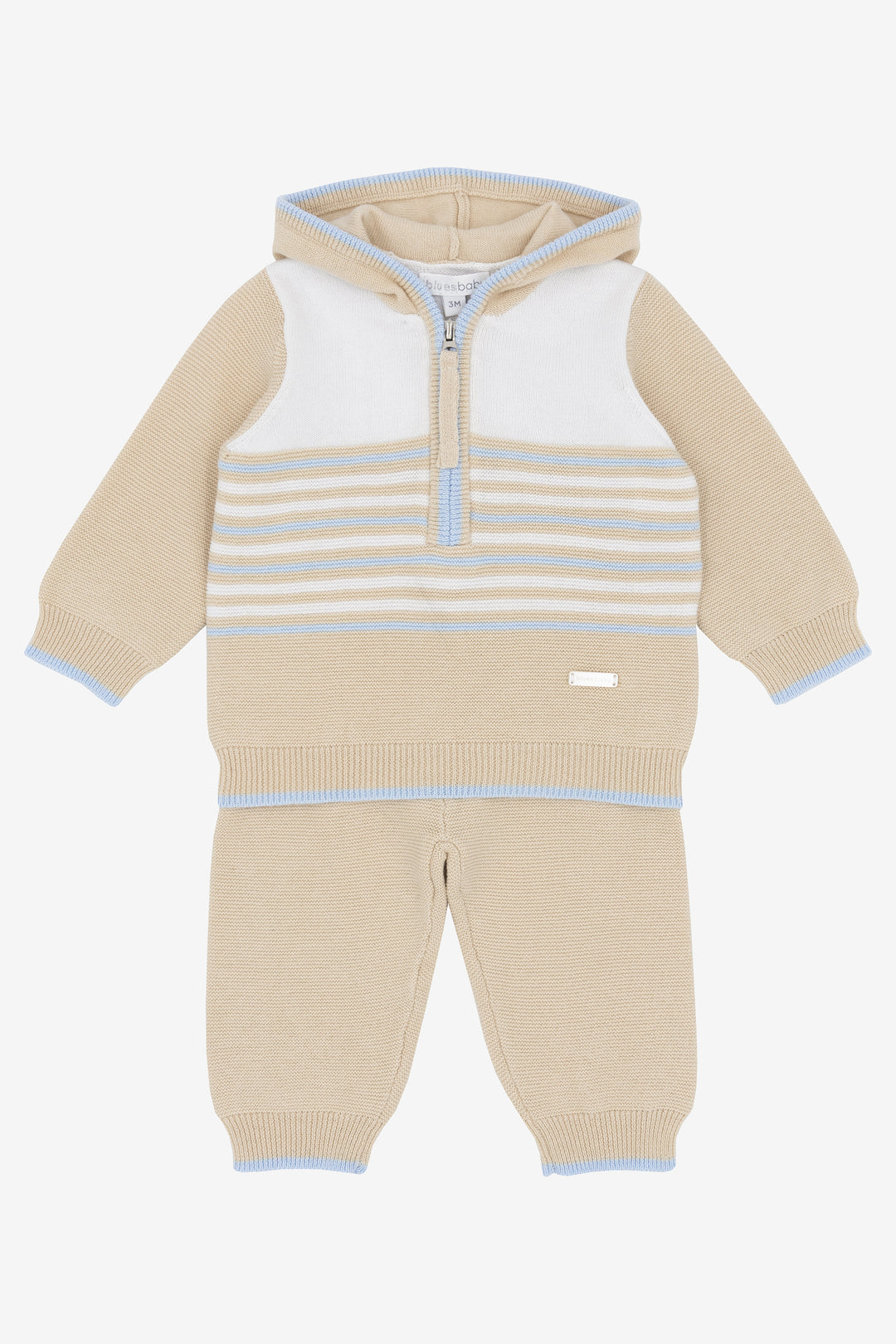 "Reuben" Beige, White & Blue Knitted Hoodie & Trousers