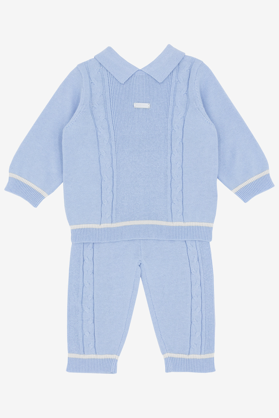 "Eli" Cloud Blue Knitted Polo Shirt & Trousers