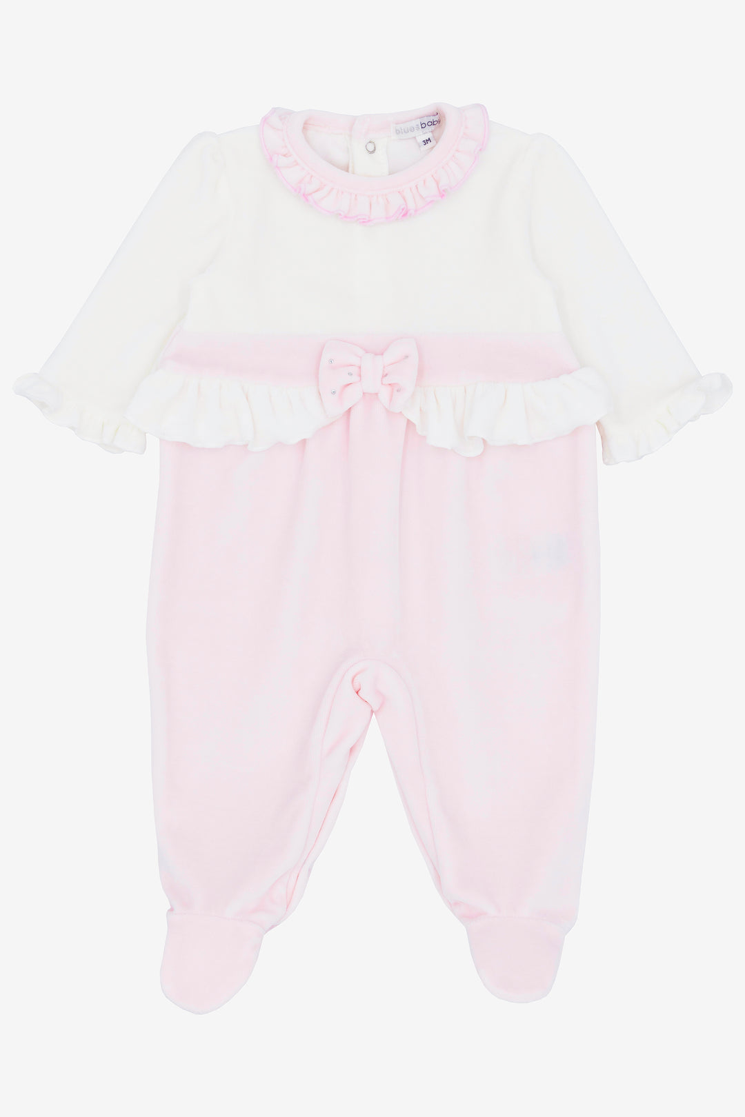 "Mila" Ivory & Pink Velour Sleepsuit