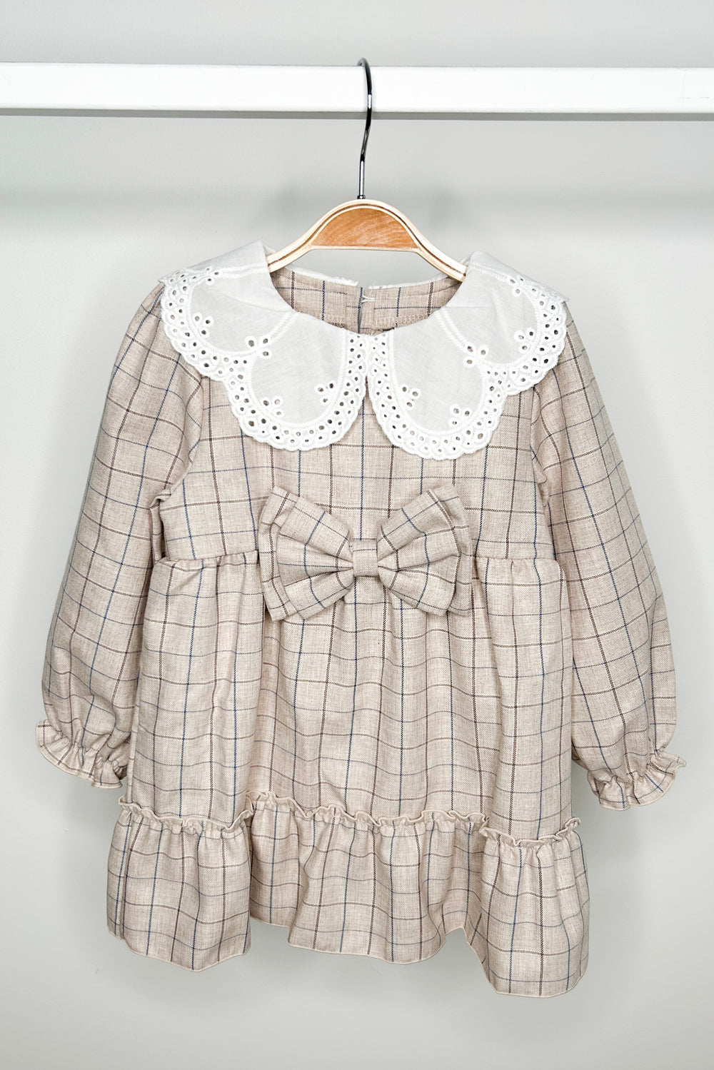 Jamiks "Belita" Stone & Dusky Blue Check Dress | Millie and John