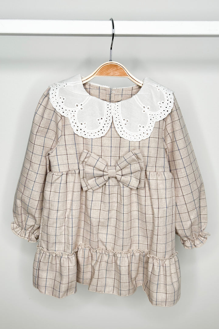 Jamiks "Belita" Stone & Dusky Blue Check Dress | Millie and John