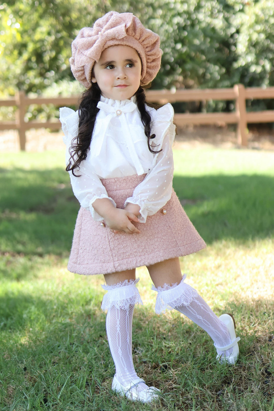 Puro Mimo "Blaire" Blouse & Dusky Pink Bouclé Skirt | Millie and John