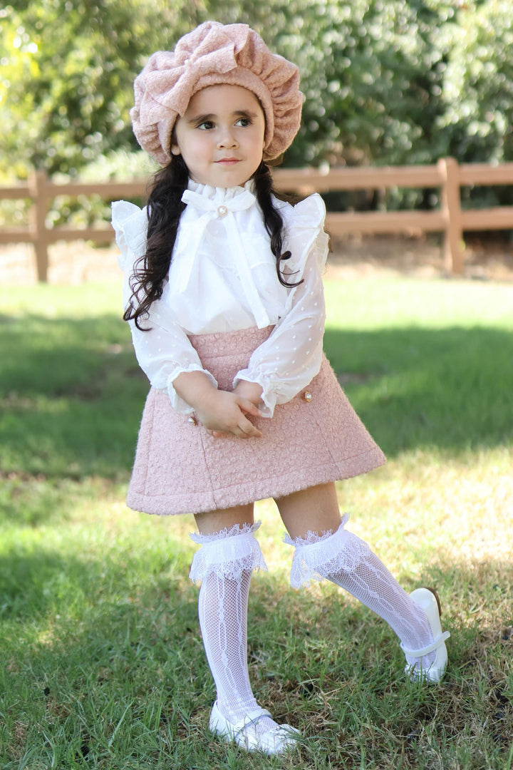 Puro Mimo "Blaire" Blouse & Dusky Pink Bouclé Skirt | Millie and John