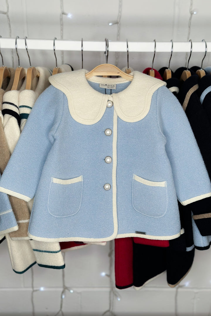 MARAE Kids "Eleanor" Light Blue & Ivory Merino Wool Coat | Millie and John