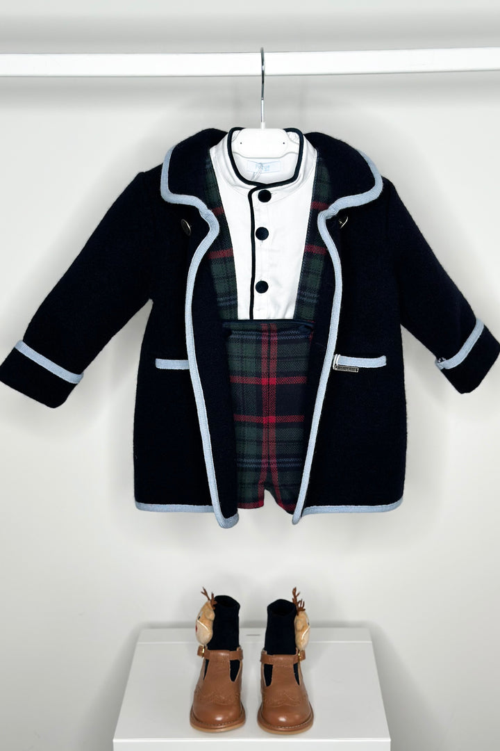 Foque "Atticus" Shirt & Bottle Green Tartan Shorts with Braces | Millie and John