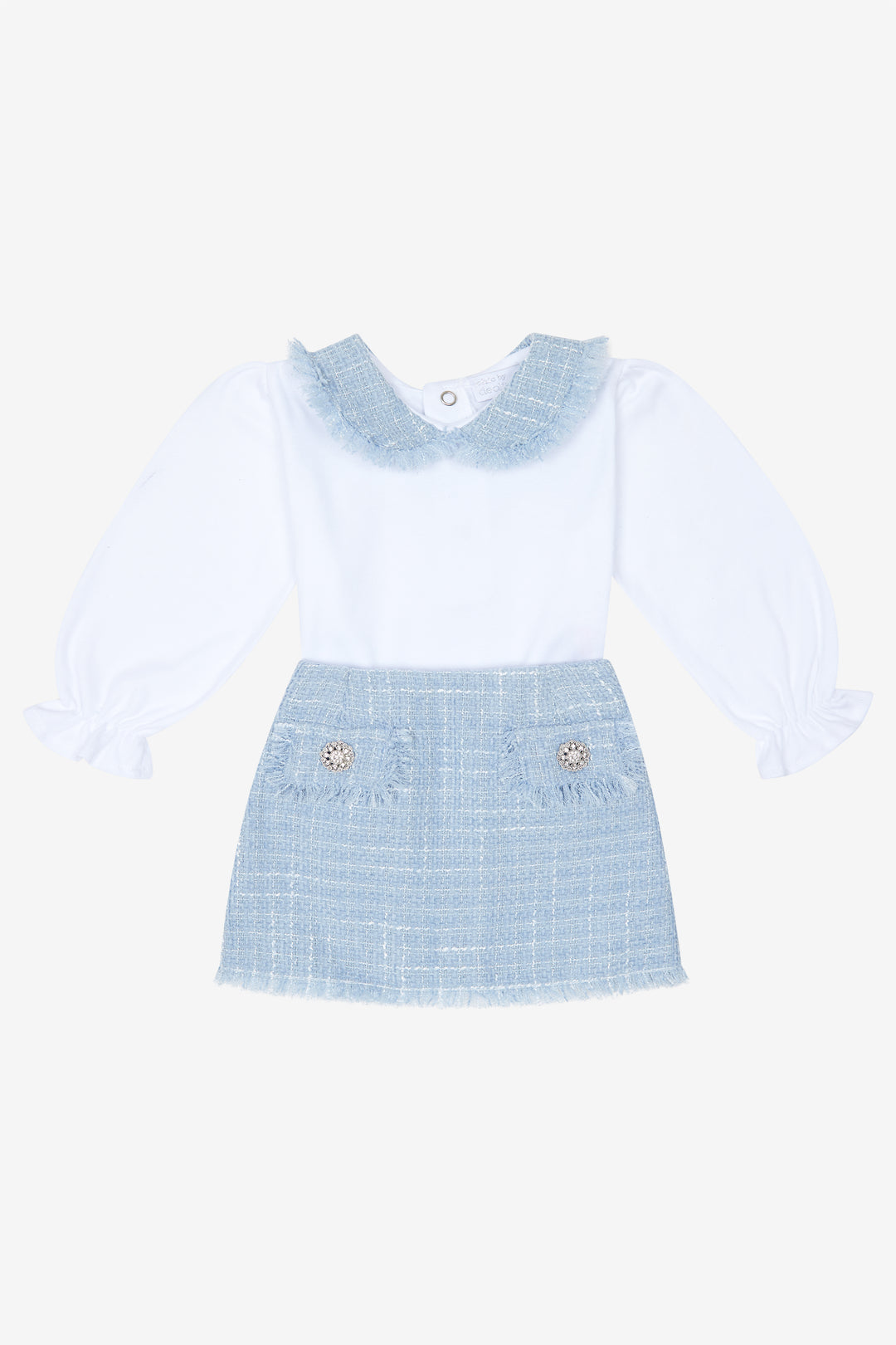 PREORDER "Amélie" Blue Shimmer Tweed Blouse & Skirt