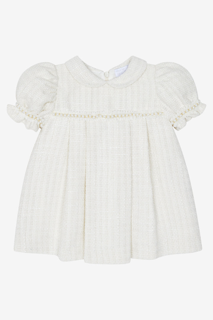Chic by Deolinda "Clarisse" Cream Shimmer Tweed Pearl Trim Dress | Millie and John