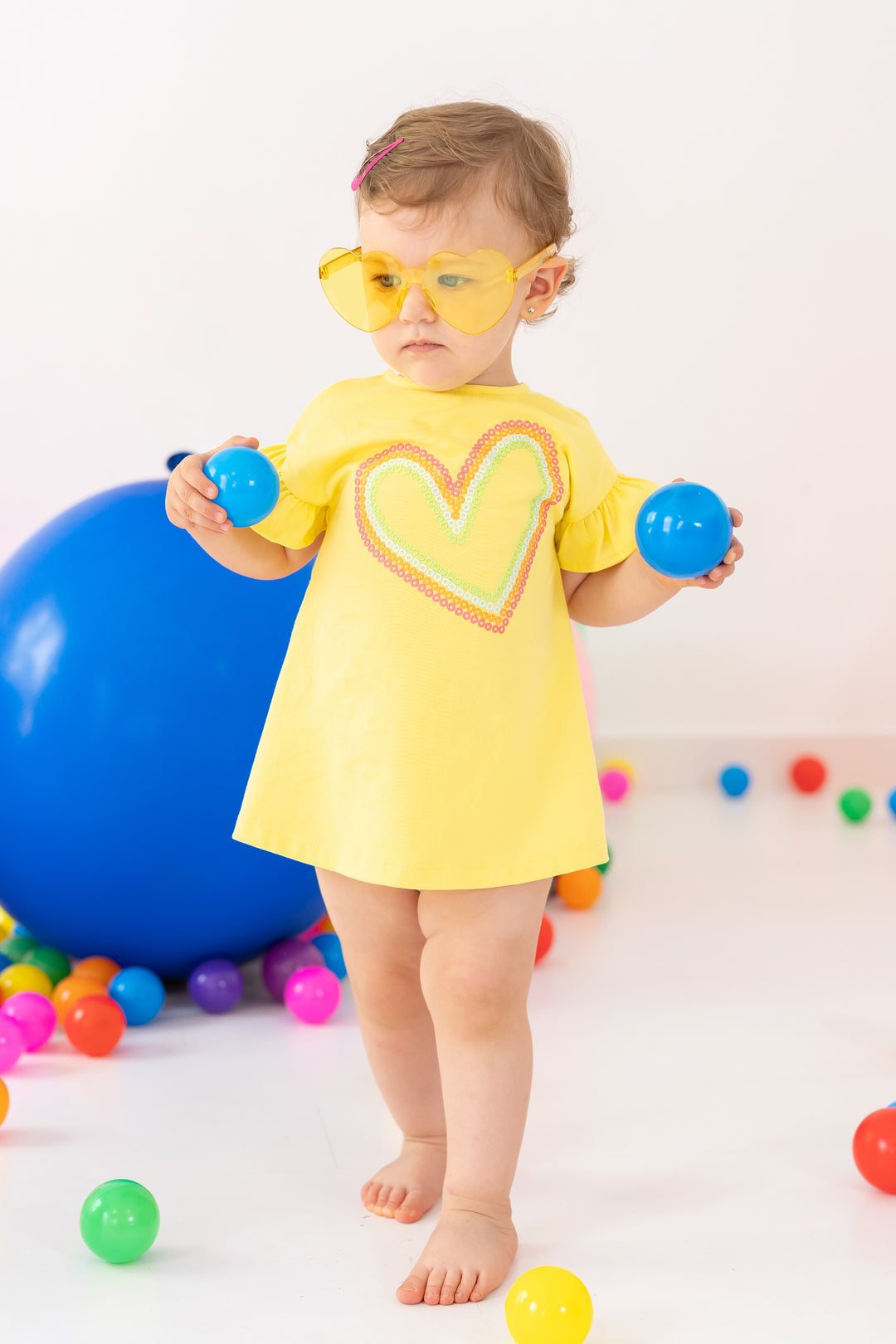 Agatha Ruíz de la Prada "Viola" Yellow Glitter Heart Dress | Millie and John