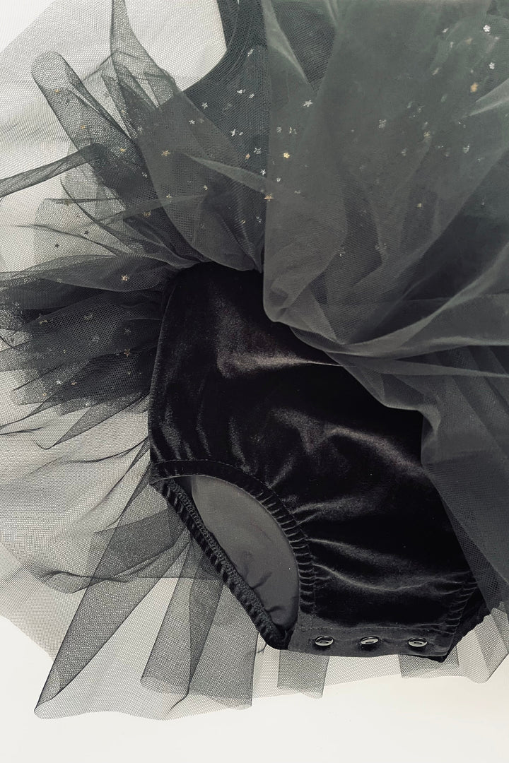 DOLLY by Le Petit Tom Black Velvet Celestial Tulle Ballerina Dress | Millie and John
