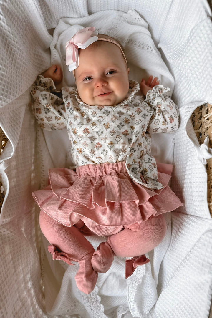 Deolinda "Lana" Dusky Pink Floral Blouse & Cord Bloomers | Millie and John