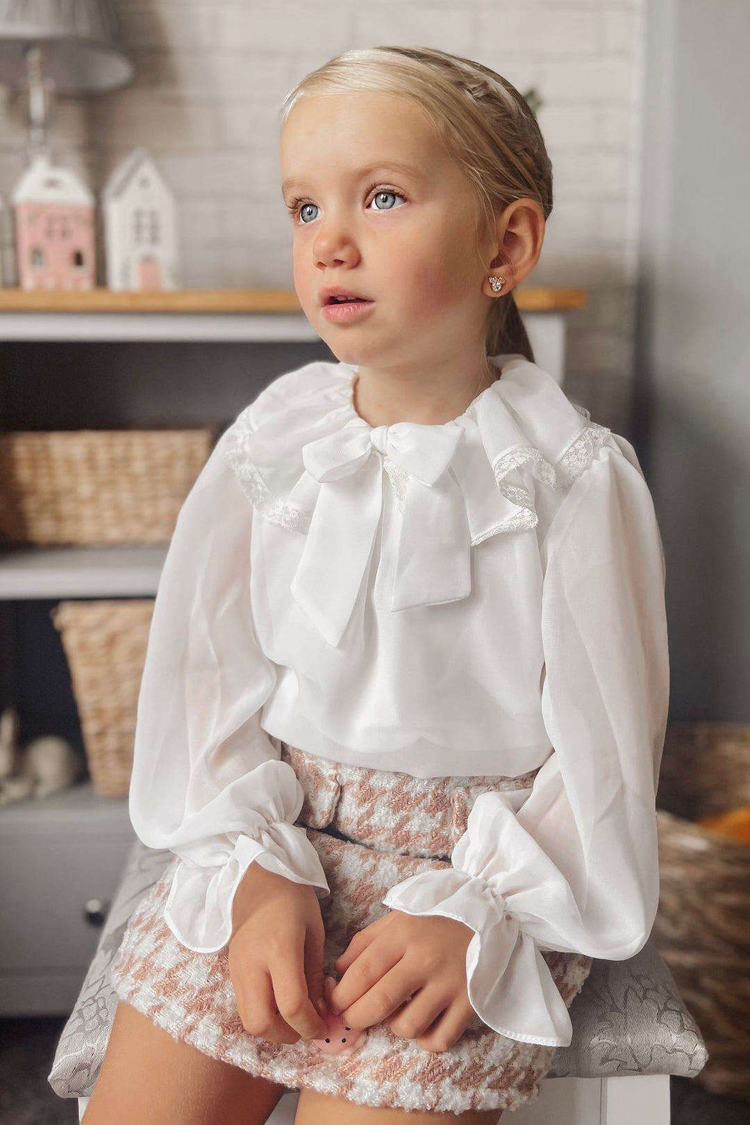 Fofettes "Peggy" Blouse & Pink Houndstooth Knit Skirt | Millie and John
