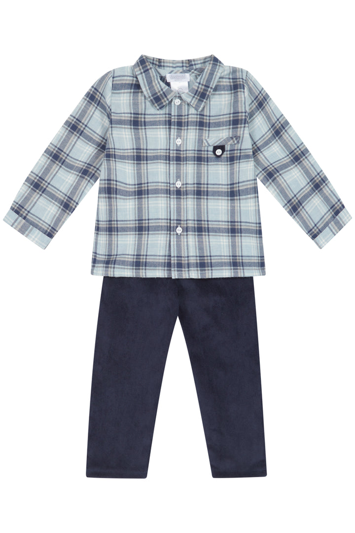 Deolinda "Toby" Dusky Blue Tartan Shirt & Trousers | Millie and John