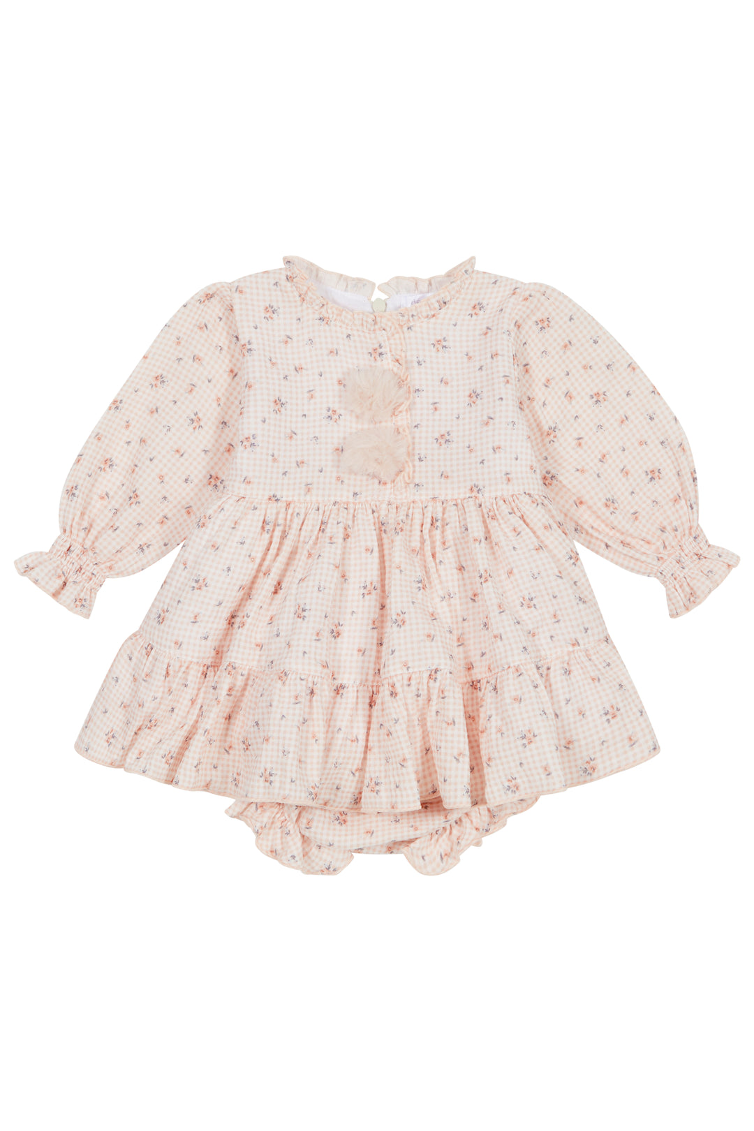 Deolinda "Aurelia" Peach Gingham Floral Dress & Bloomers | Millie and John