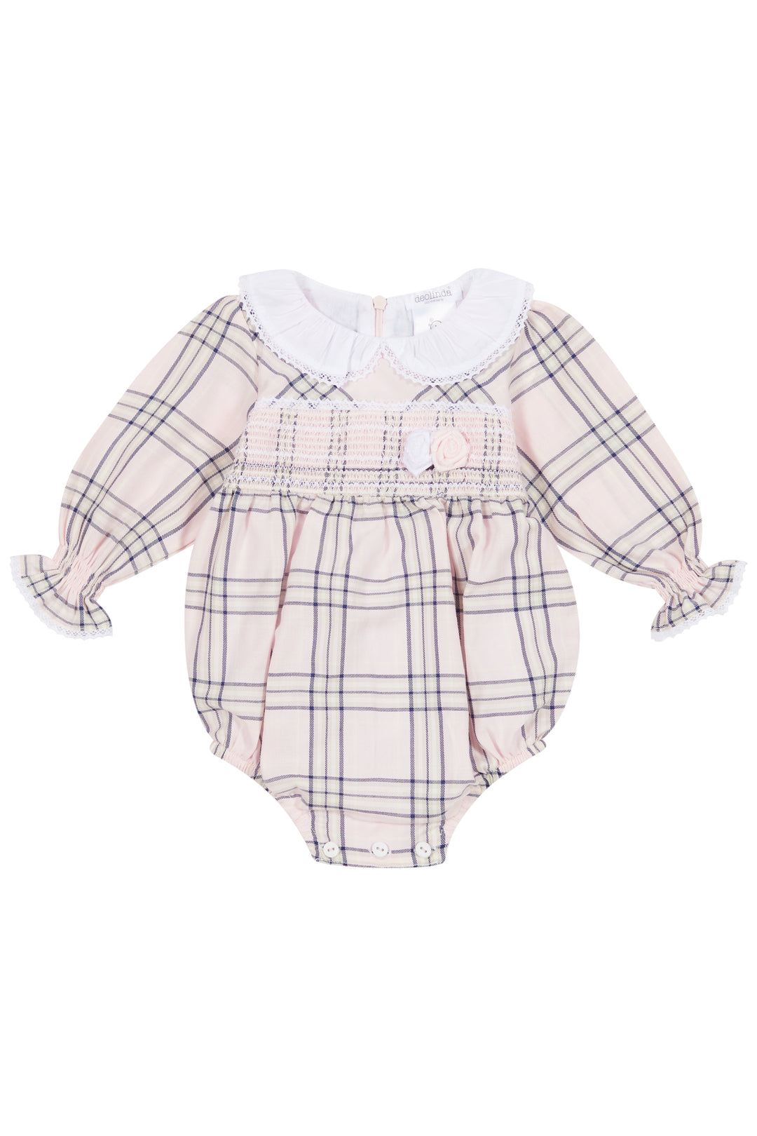 Deolinda "Sariah" Pale Pink Tartan Smocked Shortie | Millie and John