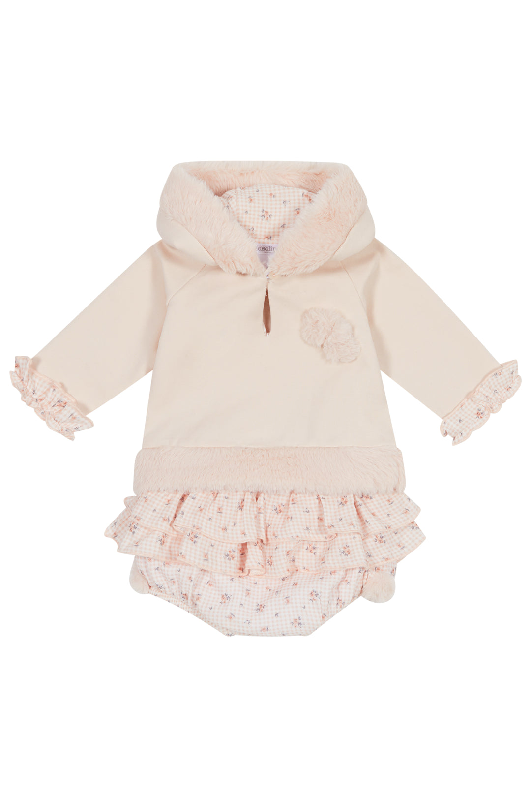 Deolinda "Mikayla" Peach Faux Fur Hoodie & Bloomers | Millie and John