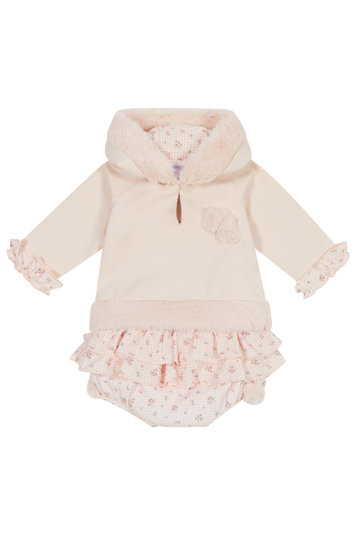 Deolinda "Mikayla" Peach Faux Fur Hoodie & Bloomers | Millie and John