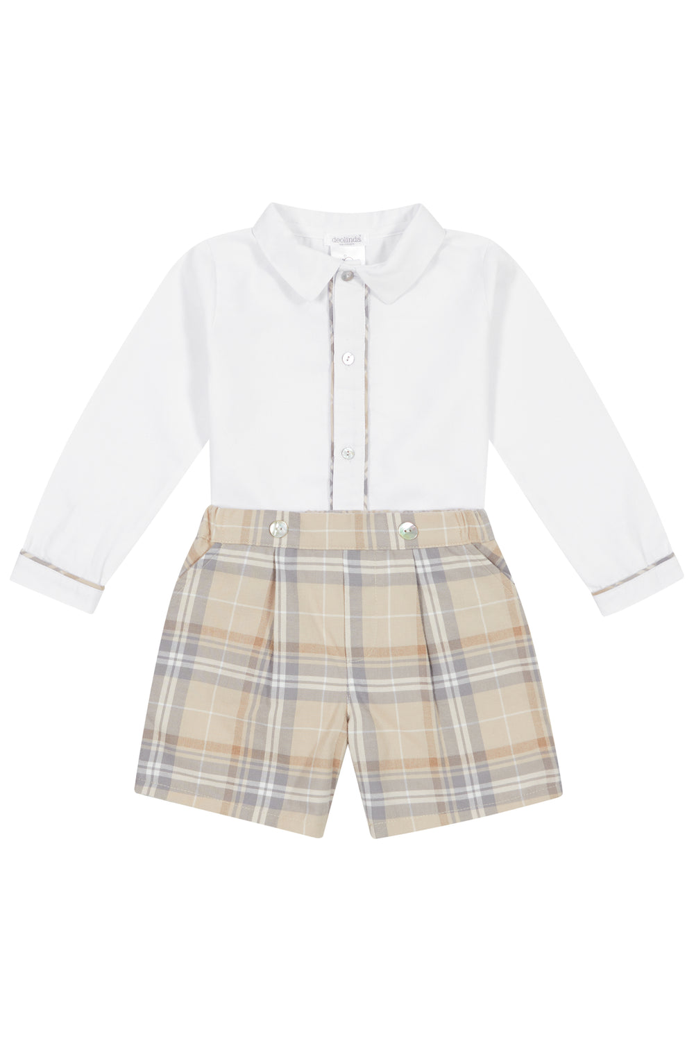 Deolinda "Alvin" Beige Tartan Shirt & Shorts | Millie and John