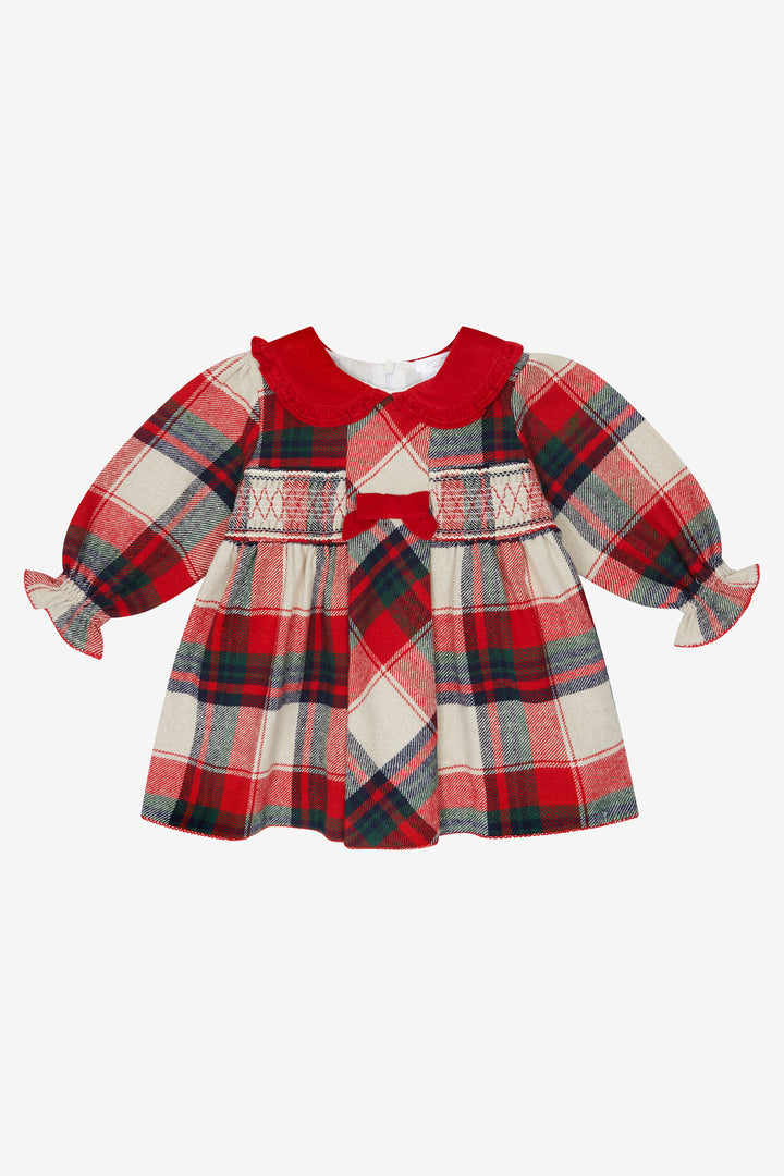 Deolinda PREORDER "Catriona" Red & Stone Tartan Smocked Dress | Millie and John