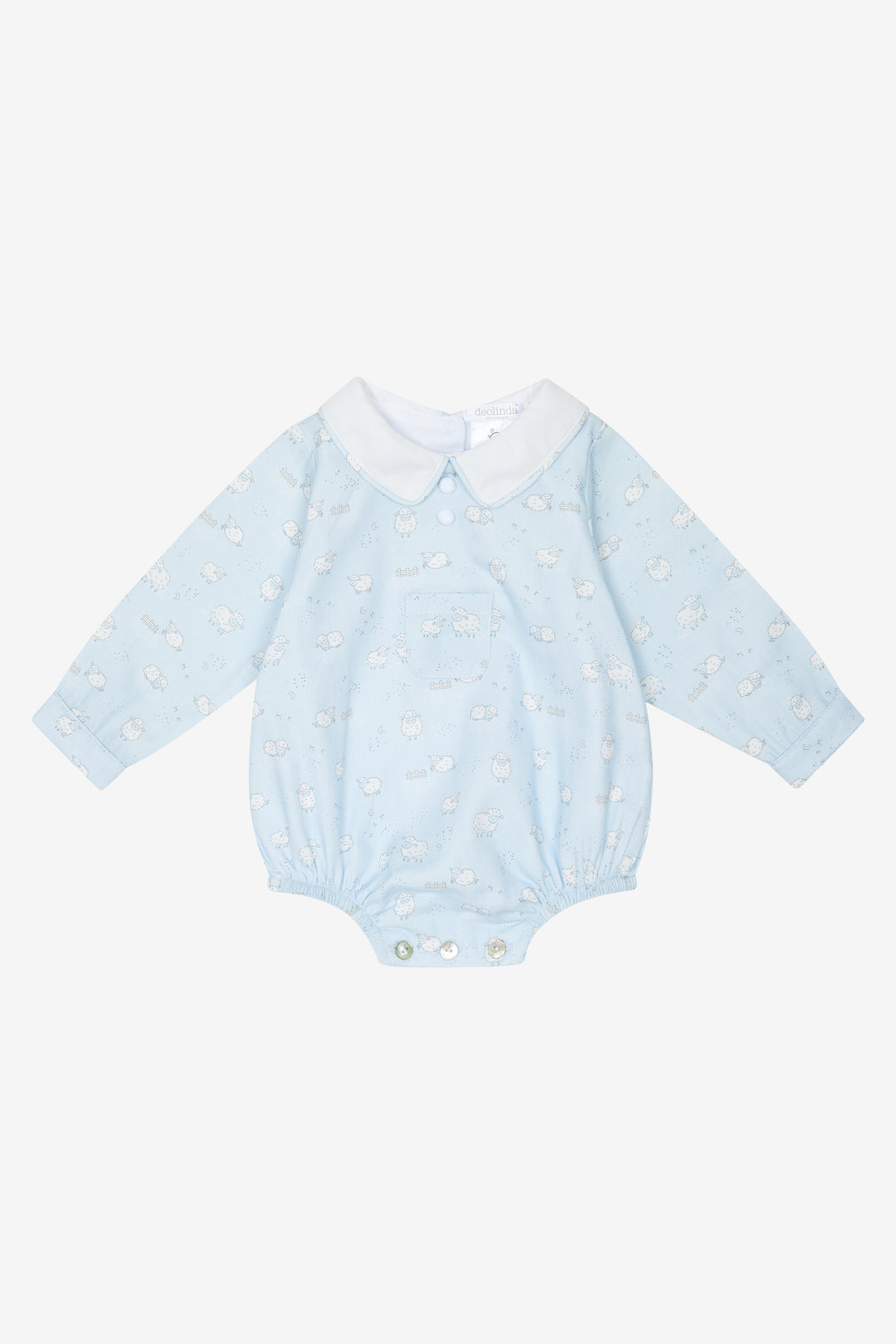 Deolinda "Elias" Sky Blue Sleepy Sheep Romper | Millie and John