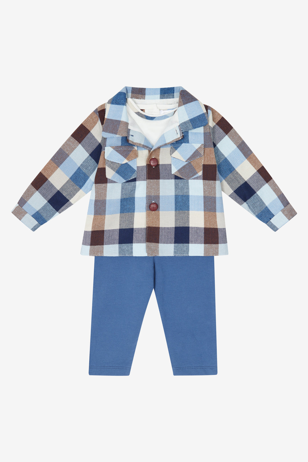 Deolinda "Maxwell" Blue & Brown Heritage Check Shirt, Top & Trousers | Millie and John